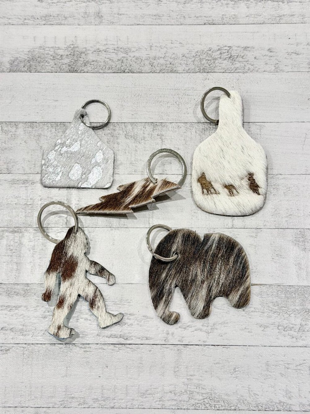 Bundle of 5 Genuine Cowhide Leather Keychains Western